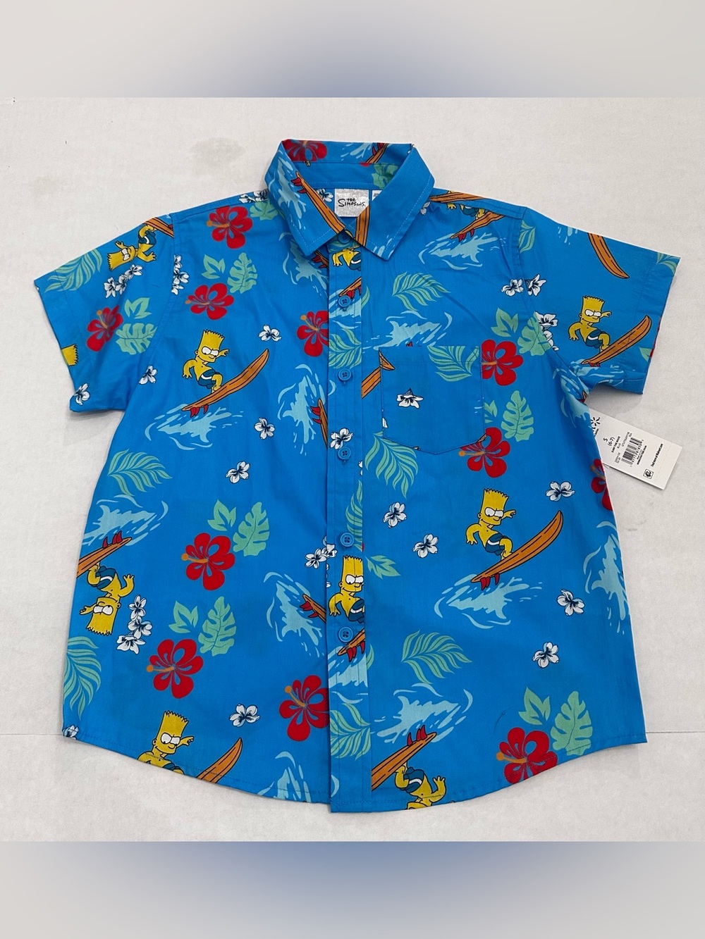 The Simpsons Boys Hawaiian Graphic Button-Up Short Sleeve Shirt Size S 6/7 NWT's